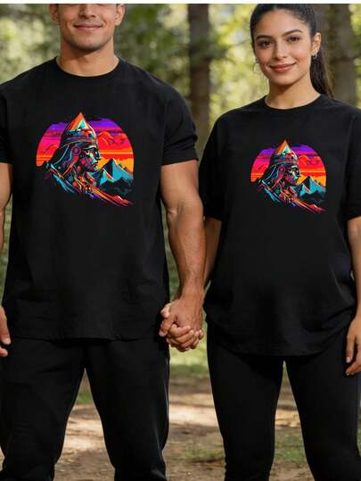 Camiseta de mitología azteca y maya, top clásico negro, camiseta gráfica vintage para parejas, % algodón