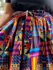 Allover Print Pocket Belted Twist Waist Beach Skirt - Mixed Colors - View 4