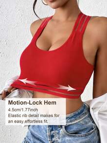 LianShengFa Striped Criss-Cross Strap Women Yoga Bra, Round Neck Sleeveless Casual Seamless Camisole, Comfortable Breathable Sleep Bra Sports Bra, Christmas - Red - View 5