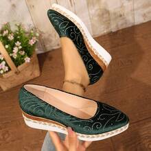 Women's Wedge Pointed Toe Colorful Rhinestone Espadrille Shoes - Green - View 8