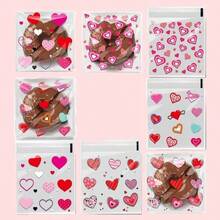 100/200/300pcs Valentine's Day Heart Pattern Gift Packaging Bags, Transparent Self-Adhesive Bags, Mixed Designs, Full Of Love And Romance, Suitable For Valentine's Day, Wedding, Birthday, Anniversary And Other Party Gifts