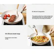 一套硅胶木柄厨房用具，包括不粘硅胶铲、汤勺、防滑食物夹、耐热不锈钢牛排夹、烧烤夹和隔热煎铲。 - 彩色 - 查看 6
