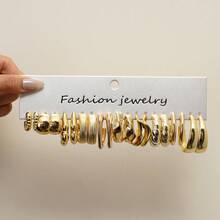 1-40 Pairs Bestselling Fashion Accessories, Gold, Multiple Styles. These Earrings Are Made Of High-Quality Plastic, With Shapes Including C-Shape, Teardrop, Textured, Striped, And Heart. A Set Can Meet All Your Daily Commute Wearing Needs. Mother's Day Fashion Earrings Set For Women - Gold - View 6