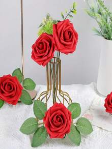 10/15/25/30支无叶人造玫瑰花，仿真丁香玫瑰装饰，泡沫玫瑰散装带茎，适用于DIY婚礼花束、花艺布置、新娘送礼会、派对家居装饰 - 紅色 - 查看 4