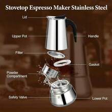 Stovetop Espresso Mocha Stainless Steel Greca Coffee Maker Classic Cafe Makers Suitable For Induction Cookers Ceramic Stoves Tummy - Silver - View 3