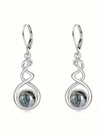 Par de pendientes de espiral de ágata de hierba de agua redonda elegante de plata de ley 925 para mujeres, joyas minimalistas de moda, lindas y versátiles, adecuadas para uso diario y de fiesta