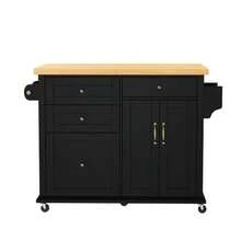 Mobile Kitchen Island On Casters With Extendable Dining Table, Kitchen Cart With Multifunctional Drawers, Ideal For The Kitchen And Dining Room (Black) - Black - View 8