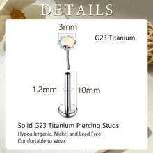 3pcs Titanium Lip Bars Labret Studs 16G 18G 20G Flat Back Threadless Helix Tragus Cartilage Earring Stud 6/8/10MM Monroe Medusa Piercing Jewellery - Multicolor - View 2