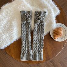 Autumn And Winter Atmosphere, Wearing Overlapping Socks, Cute Socks, Female Linen Pattern, Autumn And Winter Style, Thickened Warmth, Knitting, Pile Up Calf Socks - Màu kaki - Xem 9