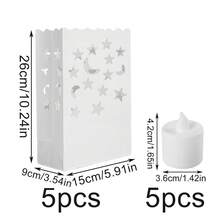 20 peças/Conjunto de Sacolas de Lanternas, Incluindo Velas Sem Chama, Luzes de Chá LED e Sacolas de Papel para Lanternas, Sacolas de Lanternas Especiais Decoradas com Padrões de Estrelas e Luas, Feitas de Material Retardante de Chama Durável e Reutilizável, Adequado para Decoração de Festa, Casamento, Dia dos Namorados, Decoração de Jardim ao Ar Livre. - Multicolorido - Visão 14