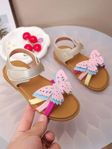 女童荷叶边蝴蝶凉鞋 - 舒适露趾平底夏季鞋