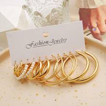 12pcs Fashionable And Simple Faux Pearl Geometric Earring Set, Perfect For Ladies' Dates, Vacations And Daily Wear, Great Gift - Yellow Gold - View 2