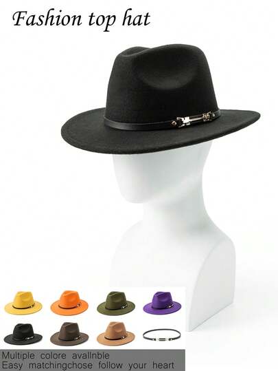 1pc Men's Minimalist Flat Brim Hat, Faux Leather Hat Band Decoration, Casual, Fashionable Versatile, Daily Commute