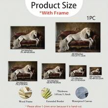 Afiche de lona plana de 2D, 1 pieza, con marco de madera, un caballo blanco tumbado en un elegante sofá, póster decorativo de estilo moderno para habitación moderna, dormitorio y decoración de interiores, decoración de pared - Multicolor - Ver 6