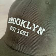Brooklyn Unisex Baseball Cap With Embroidered Curved Brim, Casual Premium Cotton - 軍綠色 - 查看 2