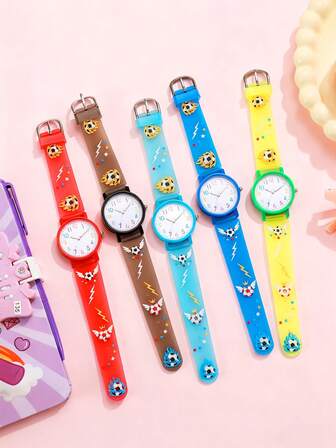 1pc/Set Football Decor Quartz Watch For Teens, Wing & Lightning Element Colorful Silicone Strap, Casual Sports Style, Suitable For Teenagers, Year-End Promotion, Birthday Gift