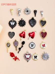 22入組/套隨機心和花DIY吊墜