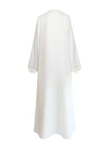 女士睡袍套装，蕾丝边开襟睡袍搭配无袖连衣裙和雪纺头巾 - 轻盈、优雅、透气，适合春夏穿着，白色优雅派对连衣裙 - 白色 - 查看 5