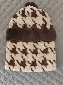 女士冬季帽子围巾套装（1件），2026新款加厚抓绒防风保暖摩托车/电动自行车滑雪面罩帽