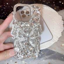 Luxury Bling Rhinestone Big Bow 17promax 14 15plus Phone Case Protective Cover Compatible With Iphone 11 12 Galaxy S25 24 23 22 21 A13 15 17 21S MOTO HW XM - Clear - View 2