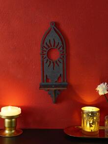 1件简约木质日月悬浮置物架/搁板，新月伊斯兰风格装饰，需自行组装，适用于家居墙面装饰、烛台架、斋月装饰 - 黑色 - 查看 6