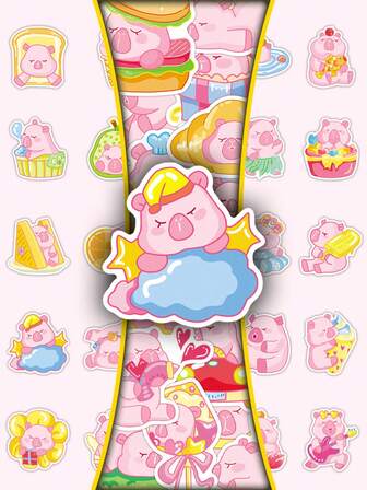 50pcs Cute Pink Capybara Cartoon Stickers, Adorable Soft Stickers For Luggage, Water Bottle, Stationery