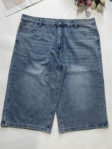 Quần short denim Bermuda dáng rộng có túi dành cho nam, quần short denim dáng rộng thường ngày dành cho nam - Màu xanh lam - Xem 6
