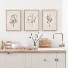 三件套复古植物印花画，农舍风格墙面装饰，法式乡村植物印花画，花卉儿童房墙面艺术，客厅装饰画，卧室装饰画，无框，适合春季 - 彩色 - 查看 2