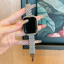 Bracelet de montre scintillant + Boîtier de protection double rangée de diamants creux compatible avec Apple Watch 38/40/41/42/44/45/49 mm compatible avec Apple Watch Series Ultra 10/9/SE/8/7/6/5/4/3. Bracelet de montre brillant à la mode pour femmes - Argent - Voir 10