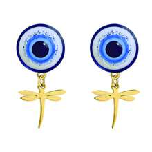 1 Pair 2025 New Design Devil's Eye Heart Pendant Earrings For Women Girls, Stainless Steel Gold Plated Anti Rust Jewelry - Gold - View 9