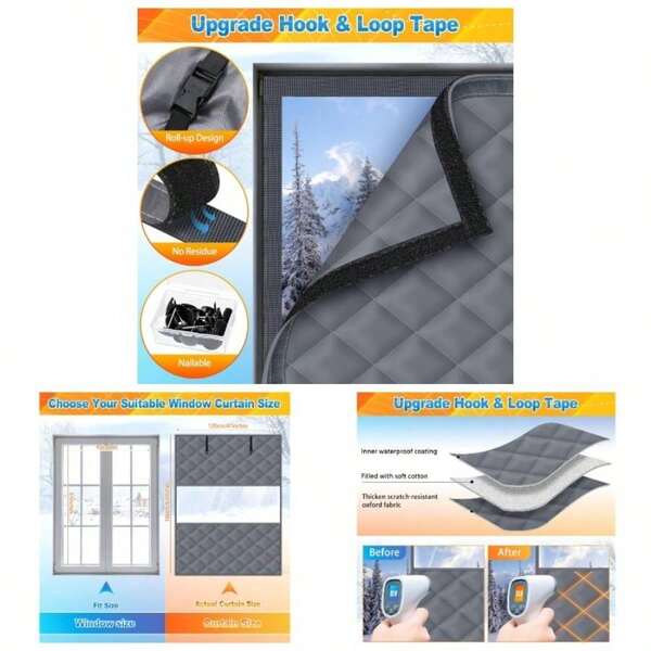 Window Insulation Winter 63x 47 Thermal Insulated Window Cover With Fastener Winter Insulation Kit Cold Weather, Oxford Cloth 2 Layer Thick Cotton FilledGray, 1 Set