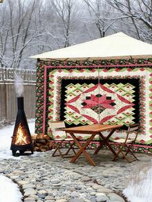 1件装户外加厚防水防晒渐变绿色波西米亚图案帐篷侧墙，适用于户外花园、露台、凉亭、沙滩遮阳篷，配有绳索（不含杆子）