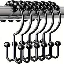 Set Of 12 Iron Shower Curtain Hooks, Easy Installation & Removal, Luxurious Elegant Double Hook With Sliding Roller Balls For Bathroom, Shower Curtains, Shower Curtain Track, Modern Bathroom Decor, Durable Metal Hooks, Bathroom Hooks, Bathroom Accessories, Valentine's Day, Valentine's Day Decor, Shower Curtain, Curtain Rod, Ramadan Items - Multicolor - View 5