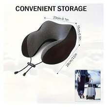 U-Shaped Travel Pillow With Hood - Adjustable, Portable Neck Support Fit For Airplane & Home Use, Medium Soft, Washable Cover - Black - View 3