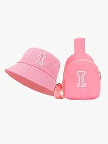 2pcs/Set Girls' Pink Sequin Letter Graphic Bucket Hat Set, Stylish & Sun Hat, Compact & Versatile For Spring/Summer Outdoor Activities, Suitable As Practical Gift For Kids & Friends - Pink - View 29