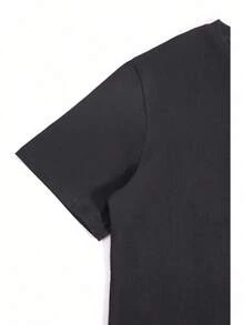 Black T-Shirt With Humorous Message In English | Casual Everyday Wear - 黑色 - 查看 5