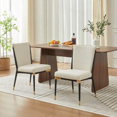 2er-Set Modern Esszimmerstühle, Minimalist Esszimmerstühle Im Skandinavischen Stil Mit Schwarz-Goldenen Akzentbeinen, Cremefarbenem Stoffkissen Für Den Esstisch