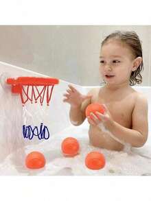 1 Set Baby Bath Tub Basketball Hoop Toy, Suction Cup Holder Bathroom Water Play Basketball Shooting Toy, Indoor Mini Basketball Hoop With 3 Balls - Multicolor - View 1