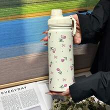 1pc Floral Stainless Steel Insulated Water Bottle - Double Wall Vacuum Tumbler, Suitable For Hot & Cold Drinks, 600ml/800ml/1000ml Size, Great For Travel, Gym, Outdoor Activities And Gifts - White - View 9