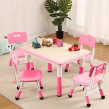 Kids Table And 4 Chair Set,32 In Height Adjustable Toddler Table And Chairs Set With Non-Slip Desk Legs&Organizer Graffiti Desktop, Preschool Activity Art Craft Tables For 4 - Pink - View 3