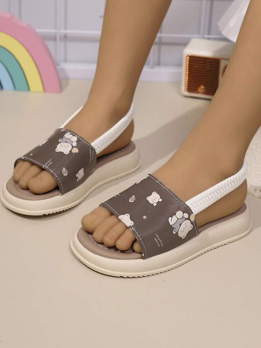 2022 Summer New Kids Sandals, Girls Casual Fashion Versatile Soft Bottom Round Toe Open Toe Flat Sandals, Student Sandals, Princess Sandals, Girls Fashion Flat Beach Sandals - Coffee Brown - View 1