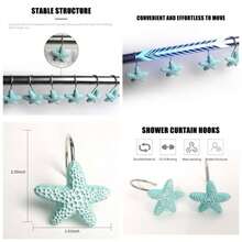 Shower Curtain Hooks, 12Pcs Starfish Anti Rust Decorative Resin Shower Curtain Rings Hooks Bathroom Bedroom Living Room Decor Shower Rods Curtains Window Hangings Holder - Azul - Ver 1
