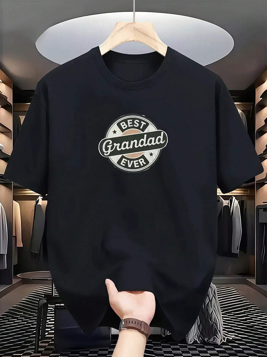Camiseta vintage "MEJOR abuelo de todos los tiempos" - Camiseta casual de manga corta y cuello redondo adecuada para regalos del Día de los Abuelos, eventos y atuendo casual - Ropa cómoda para abuelos (lavable a máquina) - Negro - Ver 1