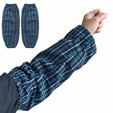 1 Pair Blue Cotton Blend Work Sleeve Covers, Unisex Blue Plaid Home Sleeve Covers, Kitchen Cleaning Protective Sleeve Covers, Dust-Proof Oil-Proof Cleaning Sleeve Covers, Protective Sleeve Covers For Kitchen Washing, Gardening, Painting, Cooking To Prevent Stains