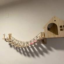 Heavy Duty Cat Wall Shelf Bridge, 70" Cat Bridge Hammock Tree, Solid Wood Cat Steps For Activity Indoor Cats Wall Furniture - 薑色 - 查看 6