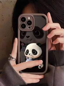 1pc Brown Panda Shadow Cartoon Minimalist Full Coverage TPU Shockproof Phone Case Compatible With Apple 17, 16, 15, 14, 13, 12, 11 Pro Max, Air, And Series - Multicolor - View 3