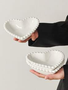 1pc/2pcs French Ins Style White Ceramic Cake Plate, Pearl Edged Porcelain Dessert Plate, Household Dish Snack Plate Dessert Bowl