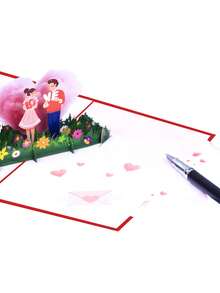 1pc Pop-Up Valentine's Day 3D Greeting Card With Envelope, Heart Cloud Design, Love Theme, Suitable For Valentine's Day/Wedding/Engagement/Couple Confession And Other Occasions