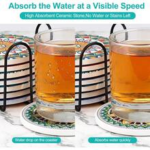 Coasters For Drinks,AODINI Set Of 8 Absorbent Stone Coasters For Wooden Table, Mandala Ceramic With Cork Base, Gift For Housewarming Birthday And Family - Great Home And Dining Room Decor - mặc định - Xem 6