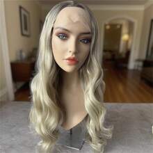 Natürliche vorausgerissene Haaransatzlinie mit Baby-Haar Farbverlauf Braun Blond Synthetische HD Spitzenfront Perücke 13x4 Freier Scheitel Perücke für Frauen Kurze Wellen Bob - Verschiedenfarbig - Übersicht 7